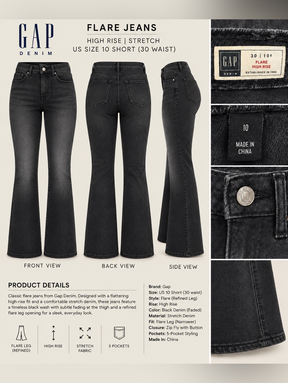 GAP Black Faded High-Rise Flare Jeans